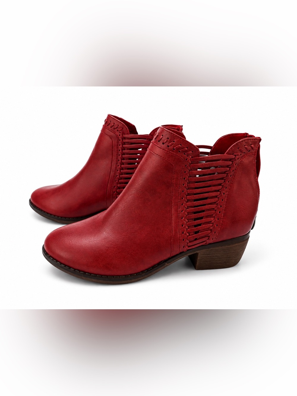 Women's Red Cutout Ankle Boots - Stylish Everyday Wear